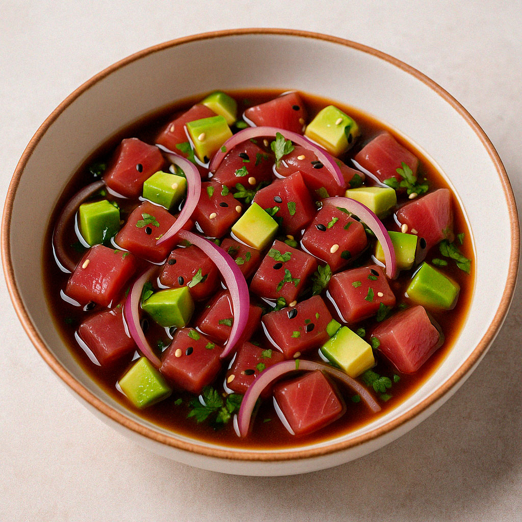 ceviche nikkei de atún rojo aguacate y salsa de soja