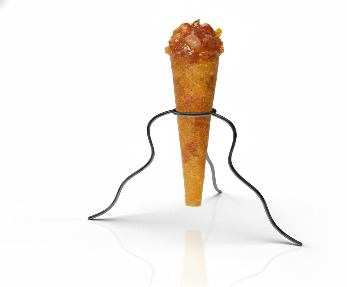 Cucurucho de steak tartar, versión creativa con el aliño Kondimentum